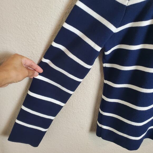 Chaps Navy Striped Zip Jacket Gold Button Nautical Blazer Style Women L Preppy - Picture 4 of 8